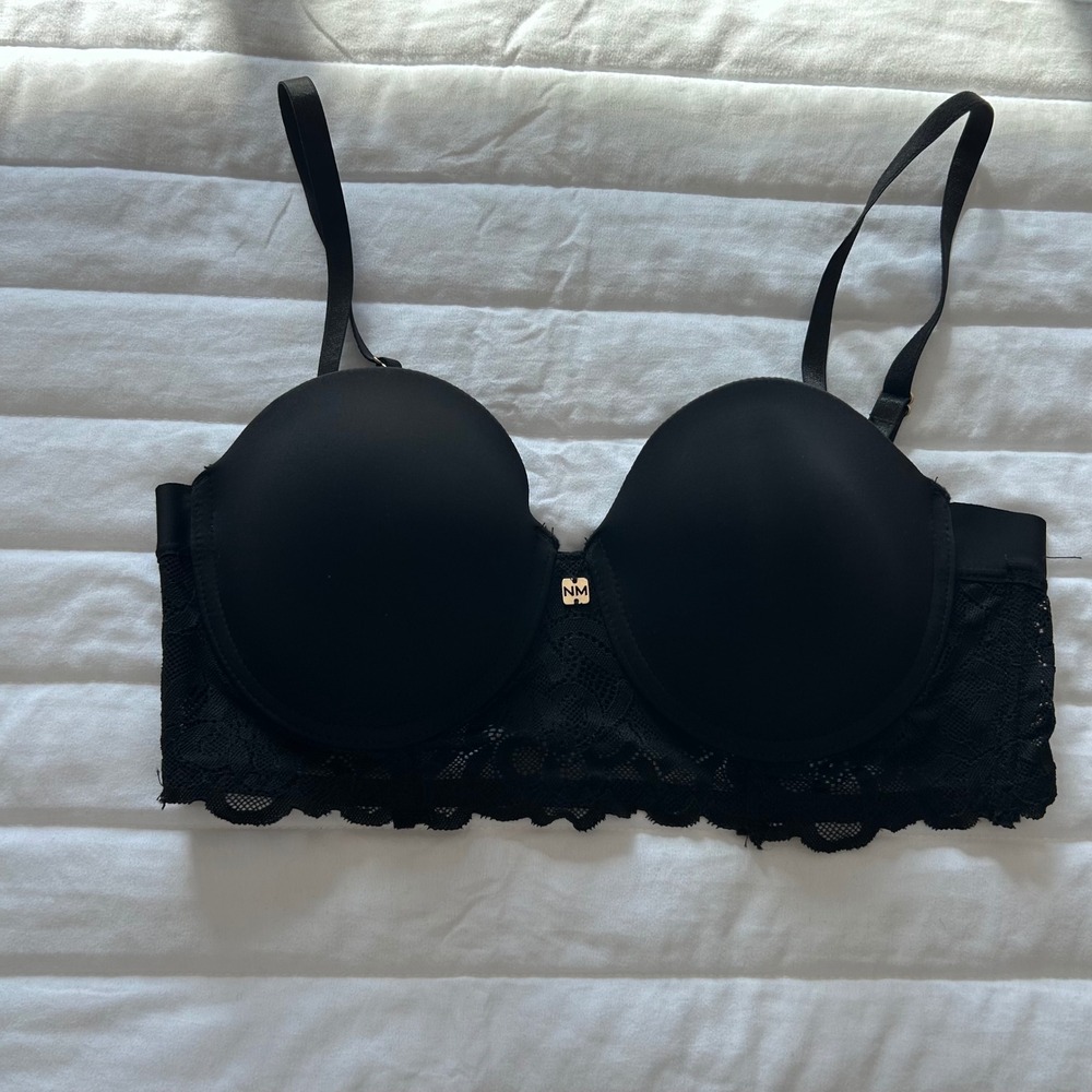Nicole Miller New York Black‎ Lace Longline Demi Bra 34B Adjustable Straps